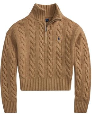 Polo Ralph Lauren Cable Wool-Cashmere Half-Zip Sweater - Brown