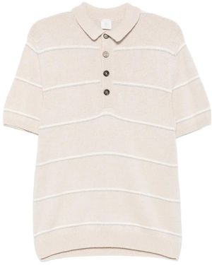Eleventy Striped Knitted Polo Shirt - White