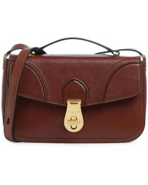 The Bridge Mia Twist-Lock Leather Tote Bag - Brown