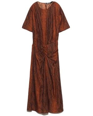 Bimba Y Lola Caramel Snake Dress With Ruched Front - Brown