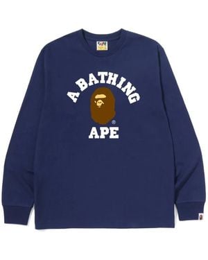 A Bathing Ape Logo-Print Long-Sleeve T-Shirt - Blue