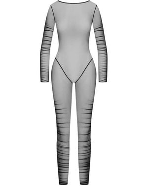Scandale Sheer Ruched Catsuit - Grigio