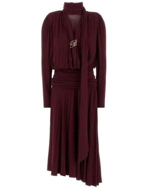 Blumarine Ruched B-Logo Midi Dress - Red