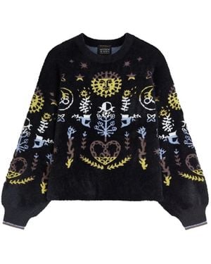 Scotch & Soda Graphic-Intarsia Brushed-Knit Jumper - Black