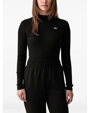 Lacoste Ribbed-Knit High-Neck Top - Black