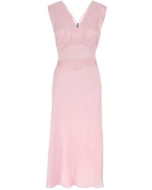 Prada Vestido Con Cuello En V Y Cinturón - Rosa
