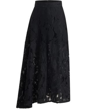 Patou Asymmetric Lace Midi Skirt - Black