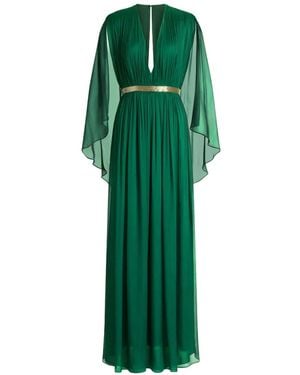 Alberta Ferretti Cape V-Neck Dress - Green