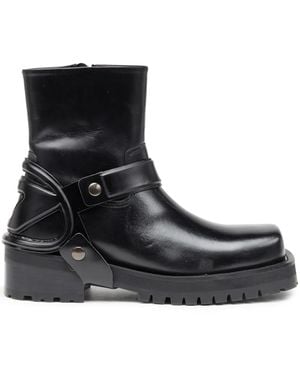 DIESEL Leather Square-Toe Zip Boots - Black