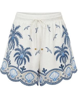 FARM Rio Embroidered Scalloped Shorts - White