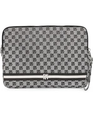 DKNY Logo-Print Striped Laptop Bag - Grey