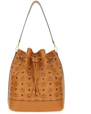MCM Printed Faux-Leather Bucket Bag - Brown