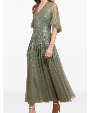 Needle & Thread Sequin-Embellished Smocked Midi Dress - Green