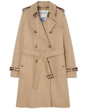 Burberry Mid-Length Gabardine Kensington Trench Coat - Natural