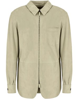 Giorgio Armani Zip-Up Suede Jacket - Natural