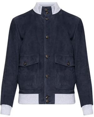 Eleventy Pocket Button Leather Jacket - Blue