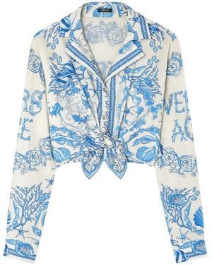 Versace Informal Shirt Underwater Barocco Bicolour Foulard On Cotton Poplin - Blue