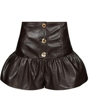 Violante Nessi Snake-Effect Peplum Shorts - Brown