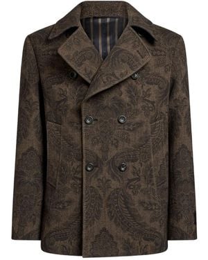 Etro Paisley Herringbone Peacoat - Black