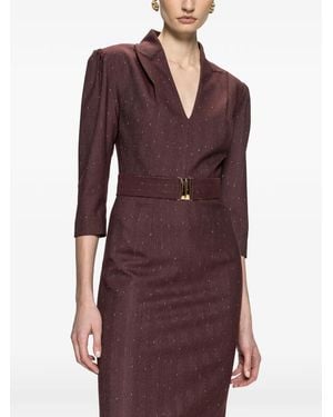 Nissa V-Neck Belted Midi Dress - Red