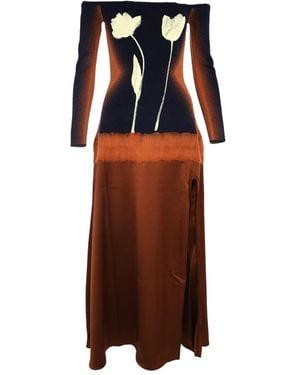 Ph5 Vestido midi con hombros descubiertos - Marrón