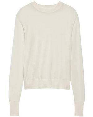 Another Tomorrow Fine-Knit Long-Sleeve Top - White