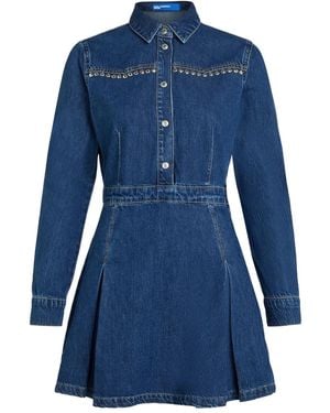 Karl Lagerfeld Pleated Stud-Embellished Denim Dress - Blue