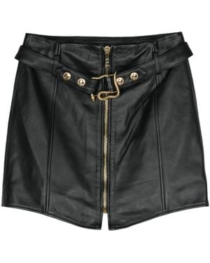 Just Cavalli Leather Belted A-Line Mini Skirt - Black