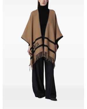 Max Mara Jacquard Wool Poncho - Brown