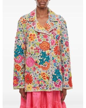 Péro Floral-Embellished Double-Breasted Jacket - Red