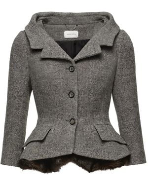 Magda Butrym Herringbone-Pattern Faux-Fur-Trim Blazer - Grey