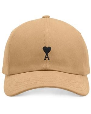 Ami Paris Cotton Cap With Ami De Coeur - Natural