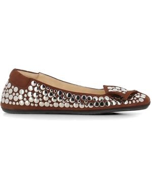 Dove Nuotano Gli Squali Stud-Embellished Suede Ballet Flats - White