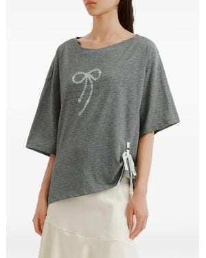 B+ AB Bow-Print Lace-Up T-Shirt - Gray