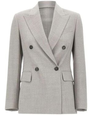 Eleventy Double-Breasted Peak-Lapel Blazer - Gray