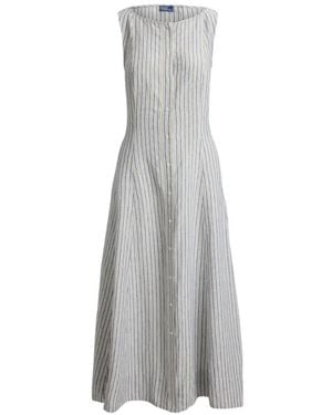 Polo Ralph Lauren Striped Panelled Linen Dress - Grey