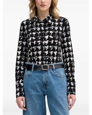 Sisley Houndstooth Buttoned Shirt - Blue