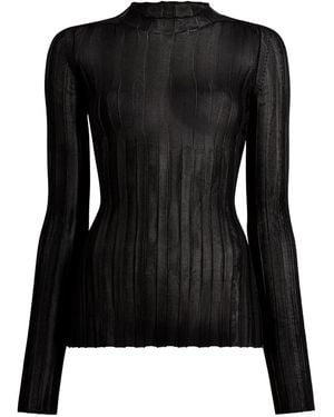 KHAITE Cosette Ruffled Ribbed Top - Black
