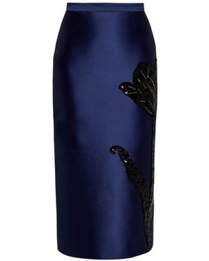 Erdem Mikado Floral Pencil Skirt - Blue