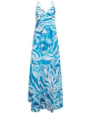 Alberta Ferretti Graphic-Print Spaghetti-Strap Maxi Dress - Blue