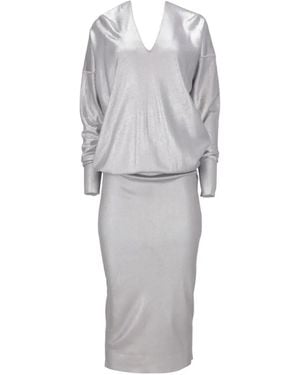 Tom Ford Vestido Midi De Manga Larga Con Cuello En V Y Efecto Metalizado - Gris