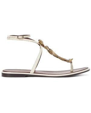 Roberto Cavalli Snake-Motif Flat Sandals - White