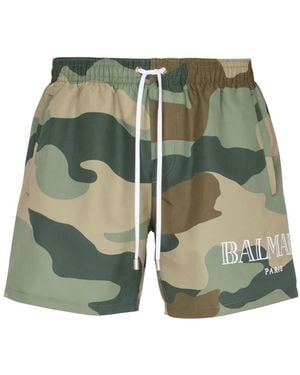 Balmain Badeshorts Mit Camouflage-Print - Grün