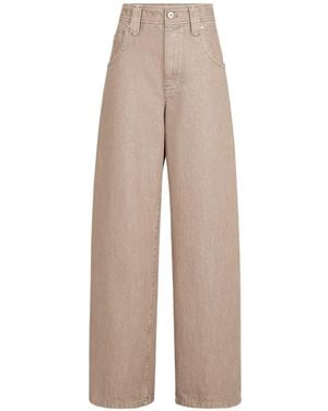 Brunello Cucinelli Lamé Denim Baggy Pants With Monili - Natural