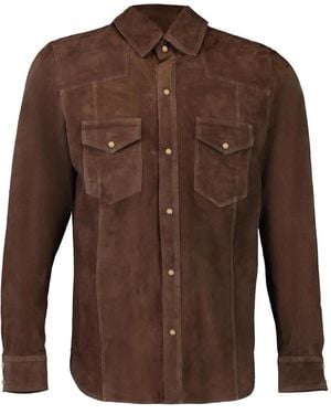 Eleventy Suede Button-Placket Shirt - Brown