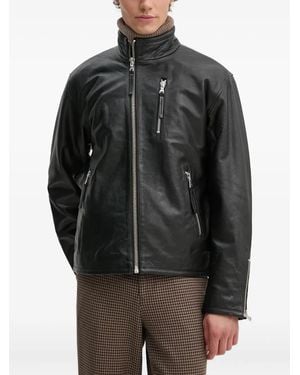 Won Hundred Zip-Fastening Pockets Leather Jacket - Black