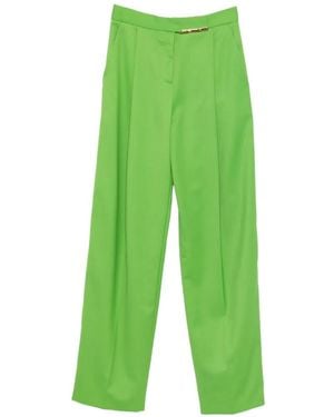 Elisabetta Franchi Cool Wool Trousers With Jewel Plaque - Green