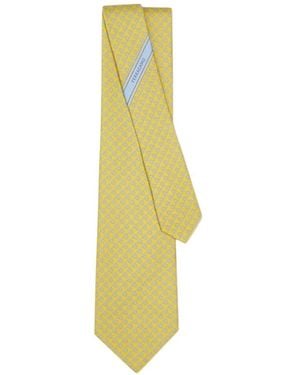 Ferragamo Square-Print Silk Tie - White