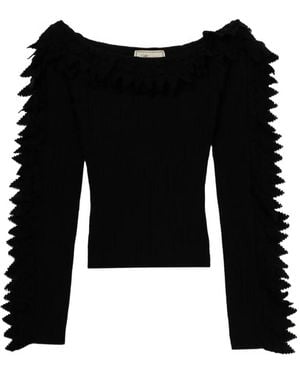 Blumarine Ruffled Rib-Knit Jumper - Black