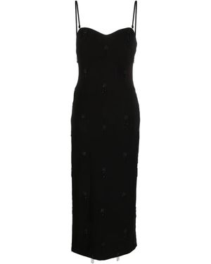 P.A.R.O.S.H. Embroidered Crepe Midi Dress - Black